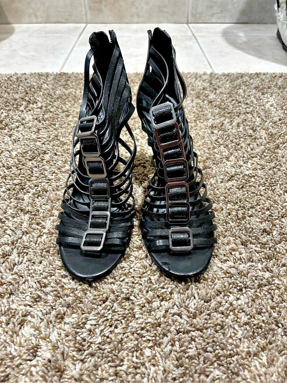 Tory Burch Strappy Buckle Heels in Black US 10.5